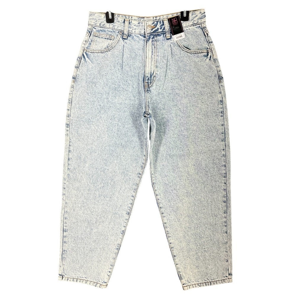 No Boundaries Super High Rise Carrot Jean Light Wash Acid Denim Pleated Front 13